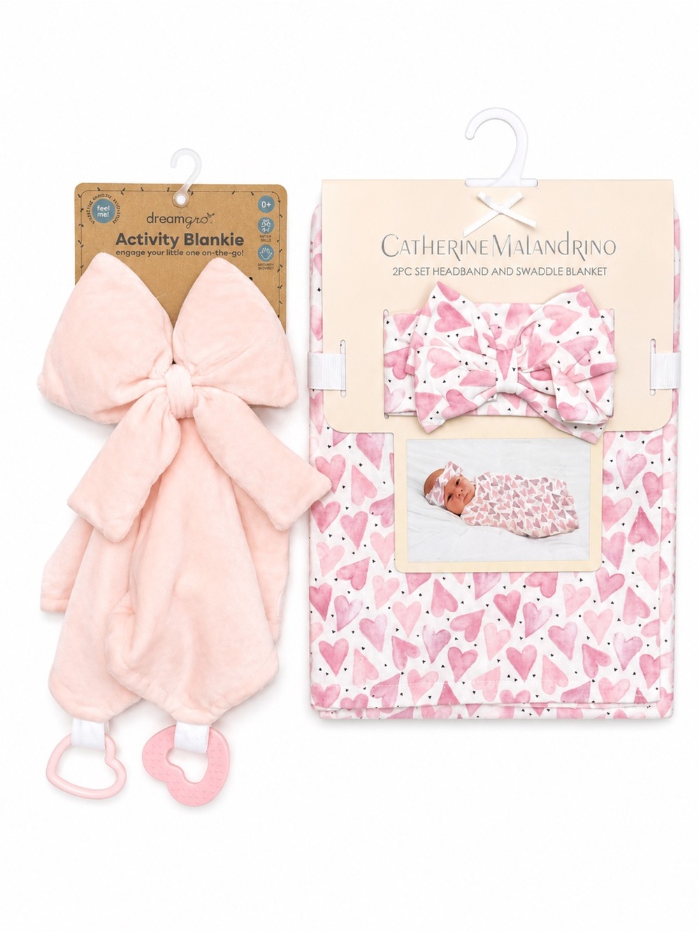 NEW - Baby Girl Catherine Malandrino Swaddle Blanket & Dreamgro Lovey Teether